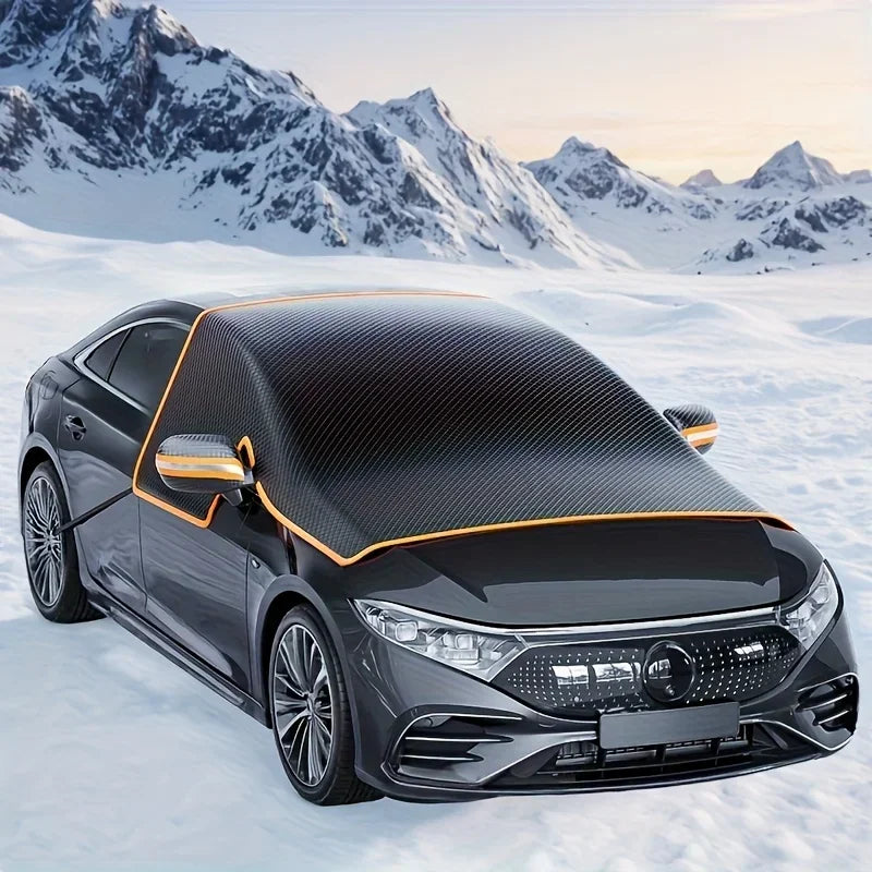 Magnetic Oxford Snow Cover, Thick Frost Guard for All Cars, Easy Install, Durable Winter Ice Protection for Windshield.