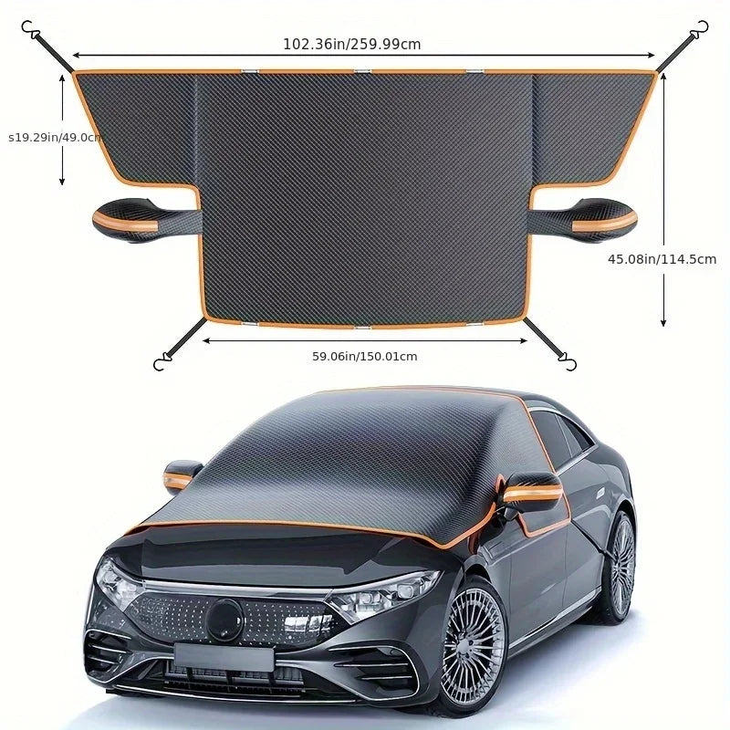 Magnetic Oxford Snow Cover, Thick Frost Guard for All Cars, Easy Install, Durable Winter Ice Protection for Windshield.