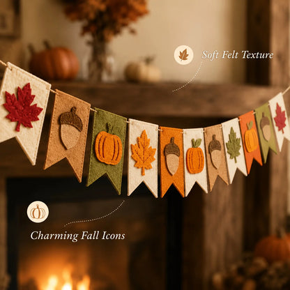 Fall Harvest Felt Banner Pumpkin Maple Leaf Acorn Garland Flag Autumn Thanksgiving Home Fireplace Mantel Party Hanging Decor