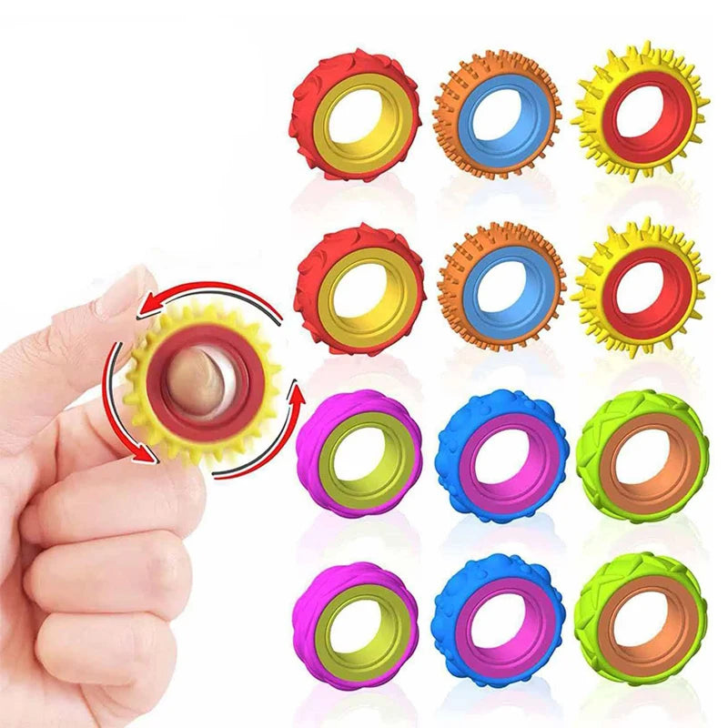 Rotating Fidget Toys Sensory Rings for Kids 6PCS Finger Spinner ADHD Quiet Stress Relief Gifts Classroom Prize Stocking Stuffers