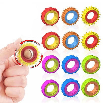 Rotating Fidget Toys Sensory Rings for Kids 6PCS Finger Spinner ADHD Quiet Stress Relief Gifts Classroom Prize Stocking Stuffers