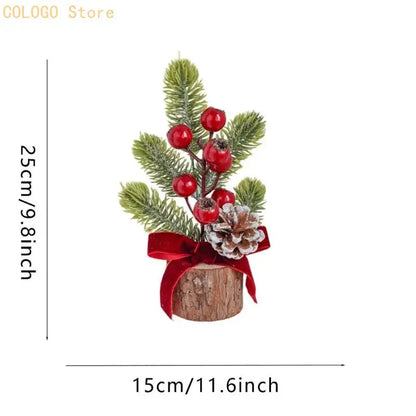 Desk Christmas Tree Ornament with Wood-Look Base for Winter Rooms D0LD