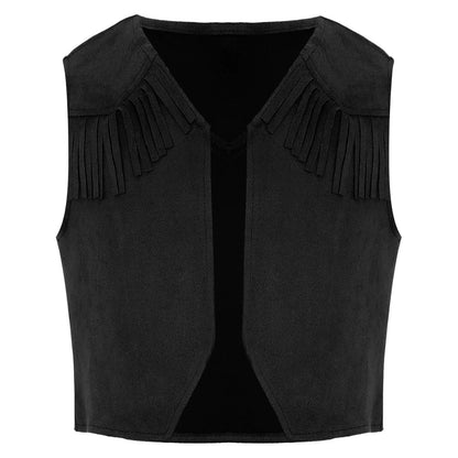 Kids Girl Boy Fringed Vest for Carnival Theme Party Tassels Top Open Front Waistcoat Child Halloween Western Cowboy Costumes