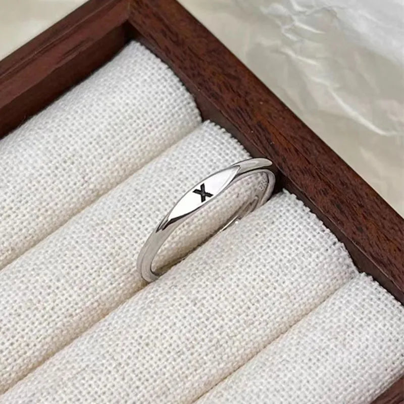 Elegant Initial Letter Alphabet Adjustable Thin Stackable Ring for Women Girl