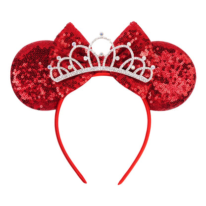 New Christmas Halloween Mouse Ears Headband Cartoon Sequin Bows Headband Birthday Party Princess Cosplay Costume For Women Adult