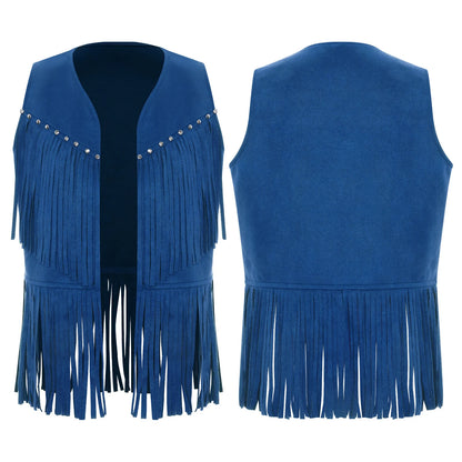 Kids Girl Boy Fringed Vest for Carnival Theme Party Tassels Top Open Front Waistcoat Child Halloween Western Cowboy Costumes