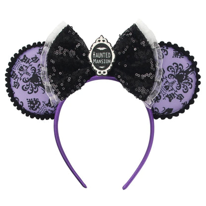New Christmas Halloween Mouse Ears Headband Cartoon Sequin Bows Headband Birthday Party Princess Cosplay Costume For Women Adult