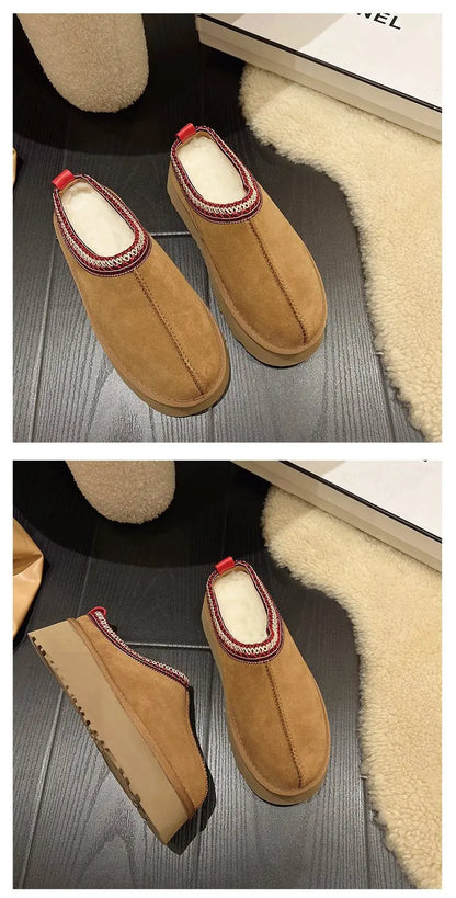 Snow Boots for Women 2024 Winter New Cashmere Warm Platform Without Heel-covered Hair Half Slipper Cotton Shoes for Women Q426