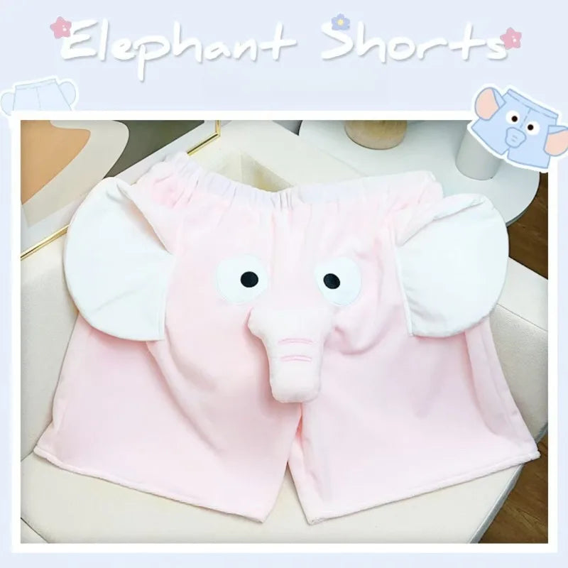 Creative Cute Cartoon Image Elephant Pajama Pants for Both Men and Women in Summer Elastic Home Loose Shorts Plush Pajama Pants