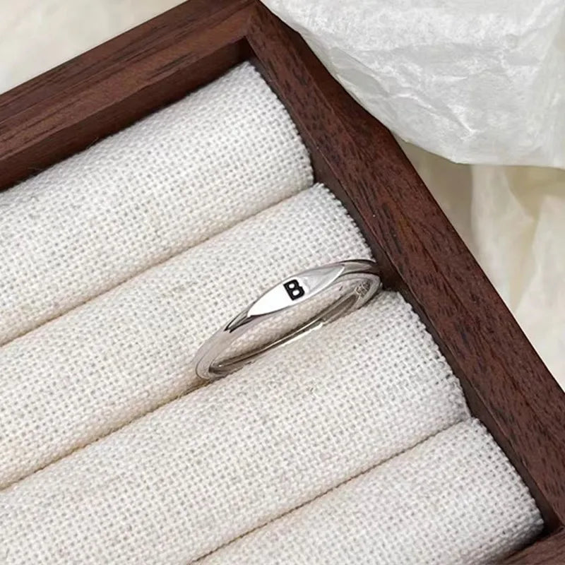 Elegant Initial Letter Alphabet Adjustable Thin Stackable Ring for Women Girl