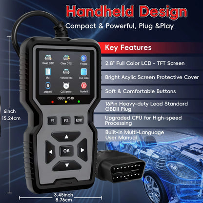Professional Obd2 Diagnostic Tool for Heavy-Duty Vehicle Repair - Code Reader/Resetter, Supports Real-Time Data Stream, No Battery Required, Compatible with Vehicles from 1996 Onwards (Obdii/Eobd, Mode 6/8), Suitable for Mech