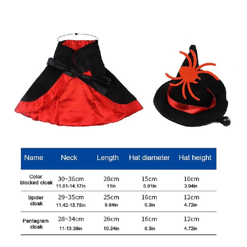 Halloween Pet Cat Witch Costume Black Cape Wizard Hat Moon Star Cloak for Small Medium Dogs Party Cosplay