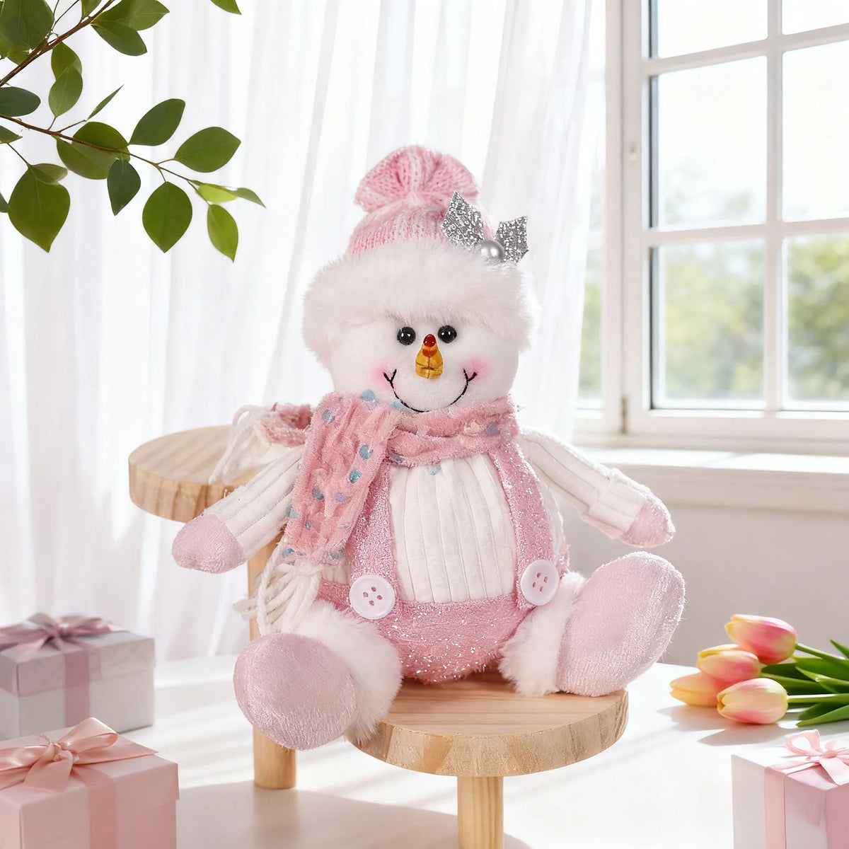 Christmas Decorations - Sitting Sequined Cartoon Doll Pendant Pink Reindeer,Snowman and Santa Claus Christmas Party Scene Props