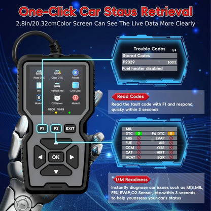 Professional Obd2 Diagnostic Tool for Heavy-Duty Vehicle Repair - Code Reader/Resetter, Supports Real-Time Data Stream, No Battery Required, Compatible with Vehicles from 1996 Onwards (Obdii/Eobd, Mode 6/8), Suitable for Mech