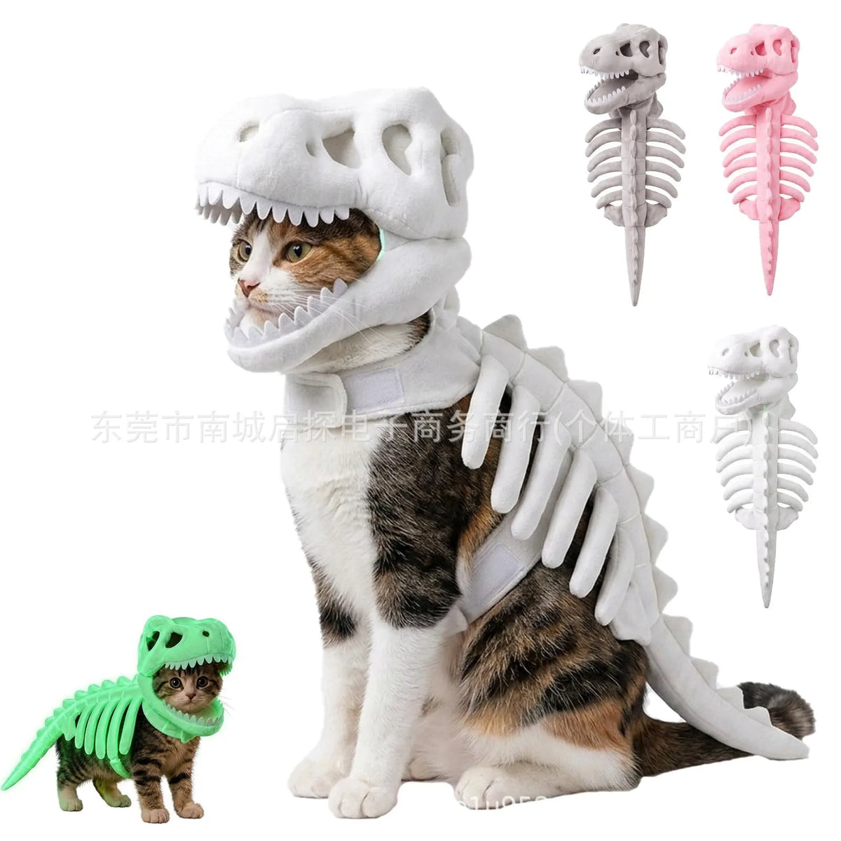 Halloween Dinosaur Skeleton Pet Hooded Costume Cute Cat Puppy Cosplay Outfit Funny Party Dress Up Clothes Small Animal Holiday