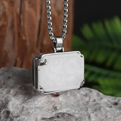 Can Open Bronze Mirror Box Pendant Women\'s Charm Retro Necklace Exquisite Handicrafts Oval Imitation Jade Jewelry Birthday Gift