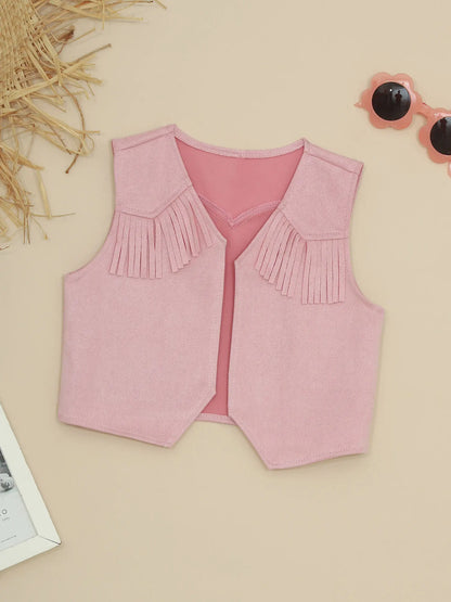 Kids Girl Boy Fringed Vest for Carnival Theme Party Tassels Top Open Front Waistcoat Child Halloween Western Cowboy Costumes