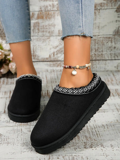 Snow Boots Women Winter New Cashmere Warm Thick Soles Without Heel-covered Hair Half Slipper Cotton Shoes Cashmere Warm Boots