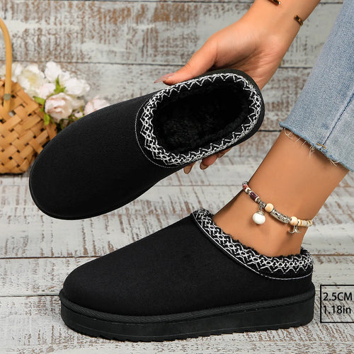 Snow Boots Women Winter New Cashmere Warm Thick Soles Without Heel-covered Hair Half Slipper Cotton Shoes Cashmere Warm Boots