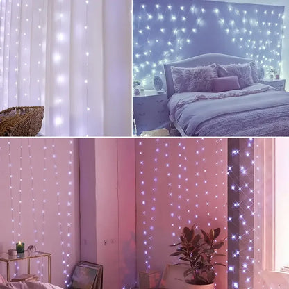 USB Christmas LED Curtain Lights, Indoor Fairy Curtain Lights, Suitable for Bedroom, Background Windows, Holiday Lighting