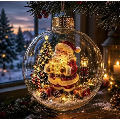 10CM Clear Christmas Ornament Ball Glowing Decor Holiday Scene Christmas Tree Hanging Toy Winter Diorama Bauble for Window Xmas