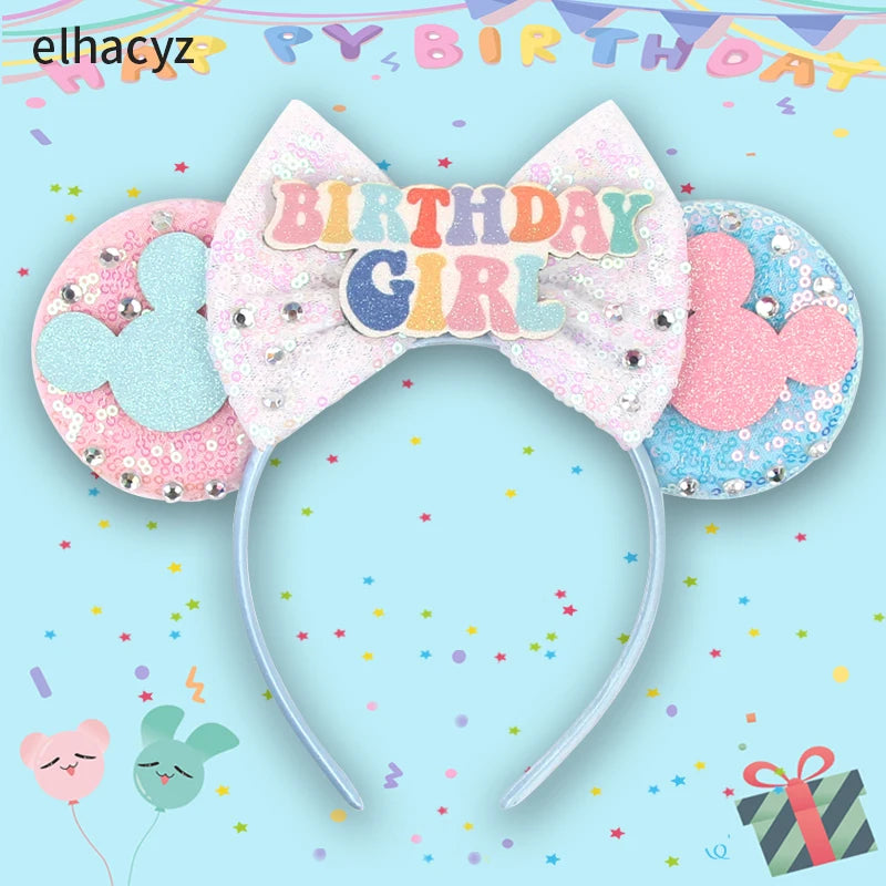 New Christmas Halloween Mouse Ears Headband Cartoon Sequin Bows Headband Birthday Party Princess Cosplay Costume For Women Adult