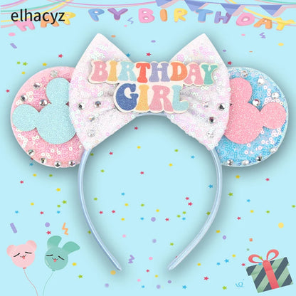 New Christmas Halloween Mouse Ears Headband Cartoon Sequin Bows Headband Birthday Party Princess Cosplay Costume For Women Adult