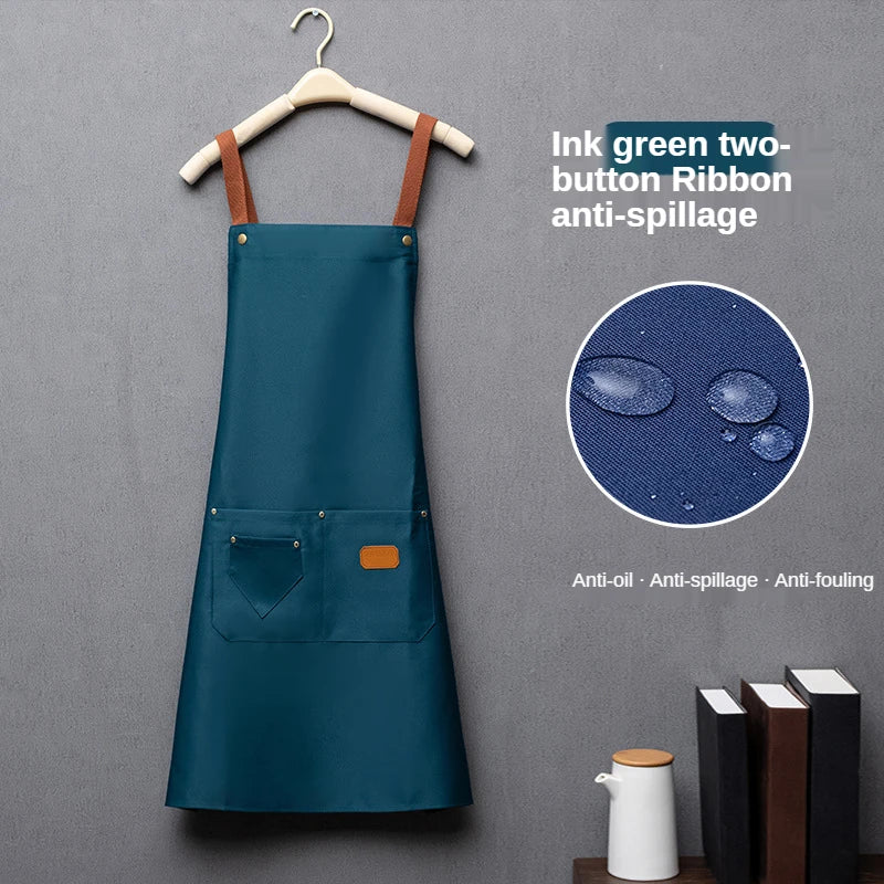 Customized Embroidery Brand Logo Waterproof Signature  Kitchen Aprons Home Chef Baking Clothes With Pockets Adult Bib Waist Bag