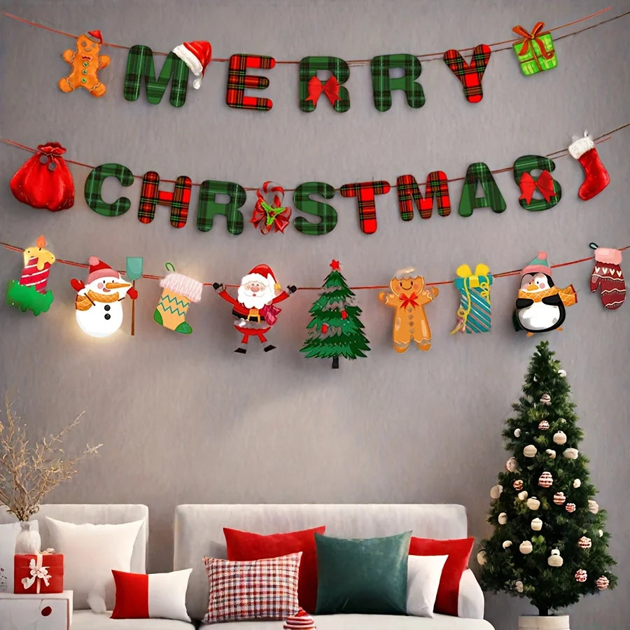 1 Set Christmas Party Decoration-Merry Christmas Banner and Holiday Background Decorations,Festive Hanging Ornaments for Home.