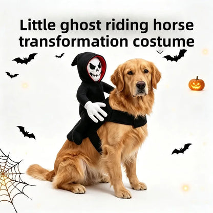 Halloween Pet Dog Costume Skeleton Reaper Rider Style Dog Cosplay Clothes Funny Riding Outfit Medium Large Dogs Party Dress‑up
