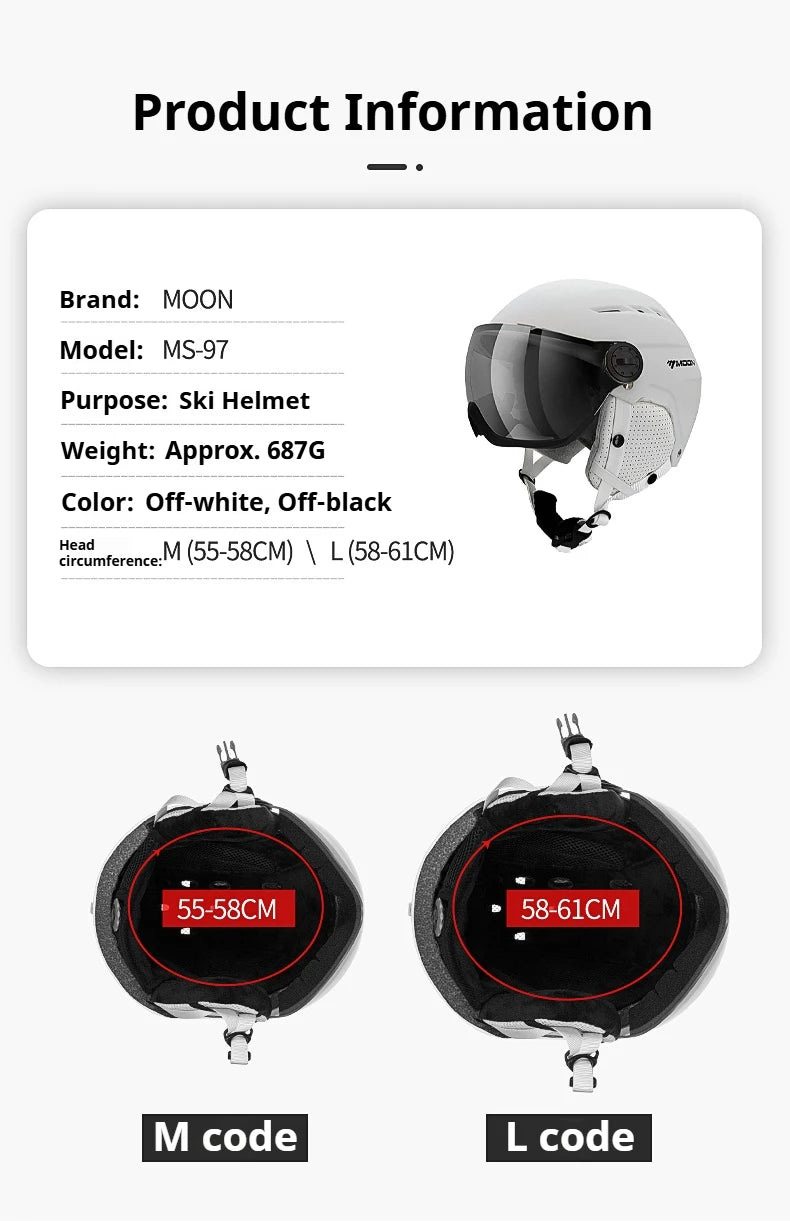 Moon Hot Selling Ski Snowboard Helmet ABS+EPS Integrated Goggle Shield Low Weight Adults Men Women Ski Helmet