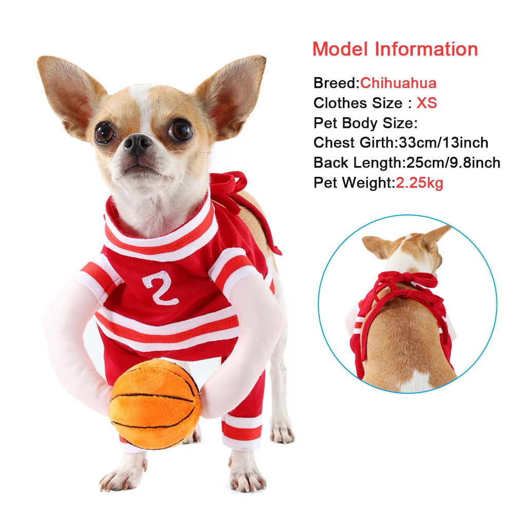 Halloween Pet Basketball Costume with 3D Ball Funny Sport Cosplay Outfit for Small Medium Dogs Pug Apparel Photo Shoots Playtime