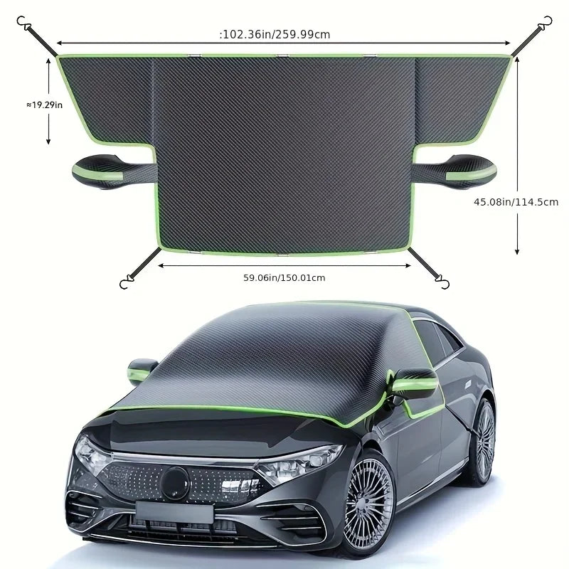 Magnetic Oxford Snow Cover, Thick Frost Guard for All Cars, Easy Install, Durable Winter Ice Protection for Windshield.