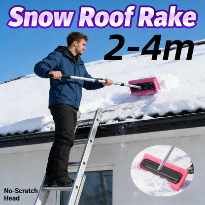 2-4m Snow Roof Rake with No-Scratch Head Foam Snow Broom Winter Snows Removal Tool Time Saving For Windshields Solar Panels
