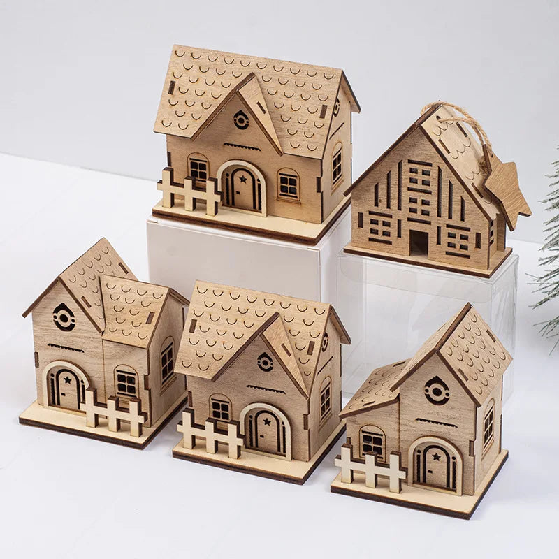1Pc Christmas Decoration, Glowing Wooden Cabin Ornaments, Small House Home Decor, Holiday Wooden Crafts, Creative Ornaments