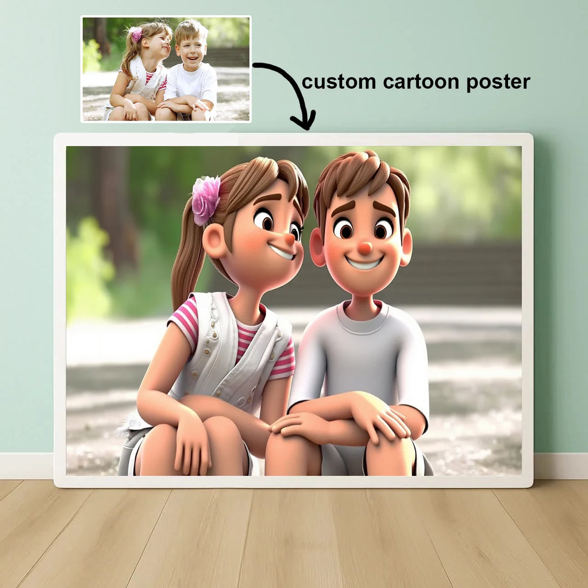 Custom Cartoon Style Portrait from Photo Personalized Cartoon Christmas Gift for Couples Family Kids - Unique Wall Art Poster