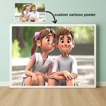 Custom Cartoon Style Portrait from Photo Personalized Cartoon Christmas Gift for Couples Family Kids - Unique Wall Art Poster