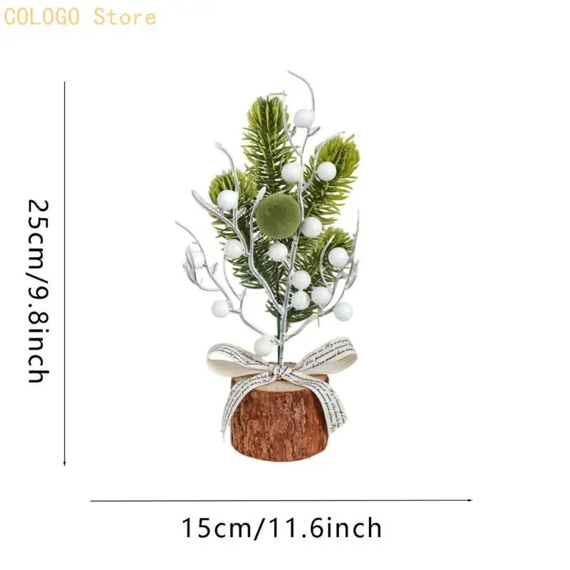 Desk Christmas Tree Ornament with Wood-Look Base for Winter Rooms D0LD