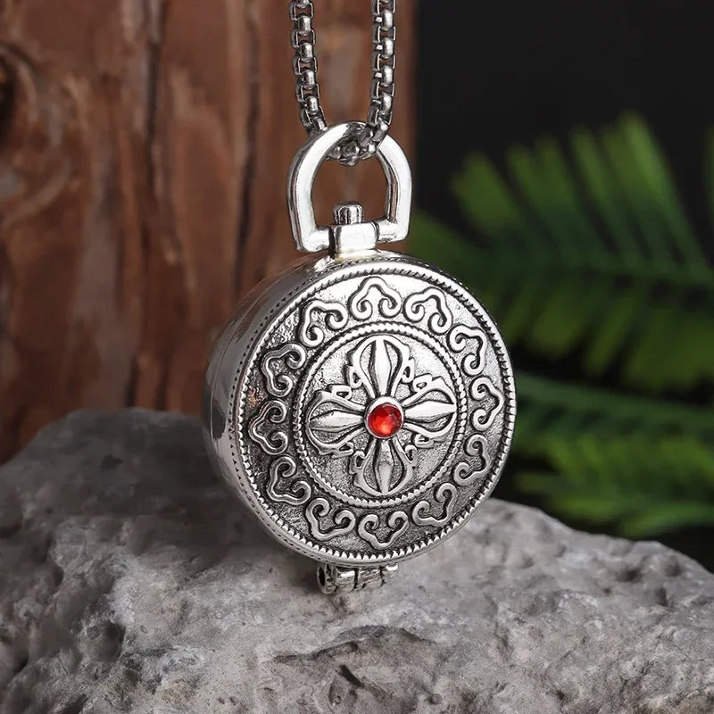 Can Open Bronze Mirror Box Pendant Women\'s Charm Retro Necklace Exquisite Handicrafts Oval Imitation Jade Jewelry Birthday Gift