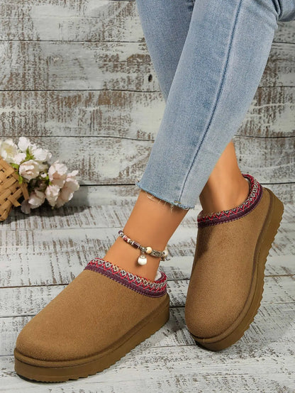 Snow Boots Women Winter New Cashmere Warm Thick Soles Without Heel-covered Hair Half Slipper Cotton Shoes Cashmere Warm Boots