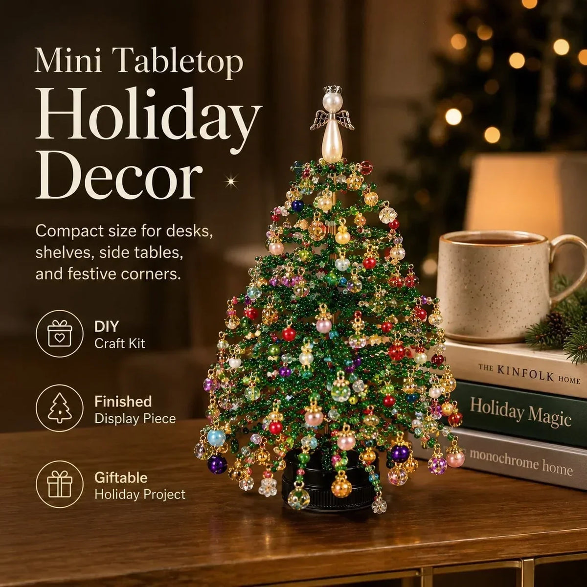 DIY Beaded Christmas Tree Kit Handmade Creative DIY Beading Project Set 3D Crystal Bead Holiday Craft Set for Women Men Home