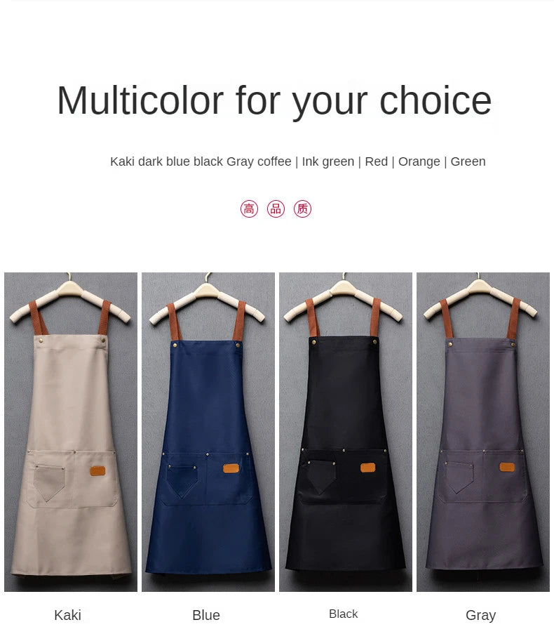 Customized Embroidery Brand Logo Waterproof Signature  Kitchen Aprons Home Chef Baking Clothes With Pockets Adult Bib Waist Bag