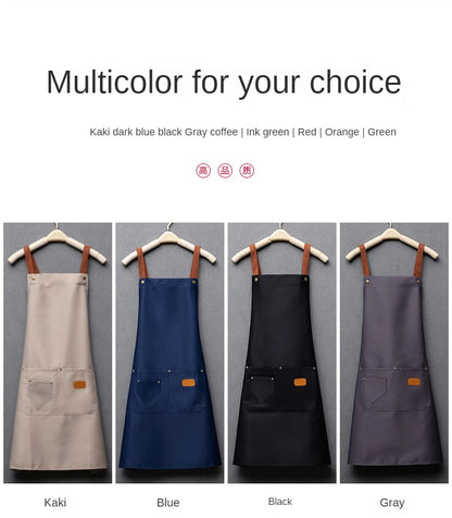 Customized Embroidery Brand Logo Waterproof Signature  Kitchen Aprons Home Chef Baking Clothes With Pockets Adult Bib Waist Bag