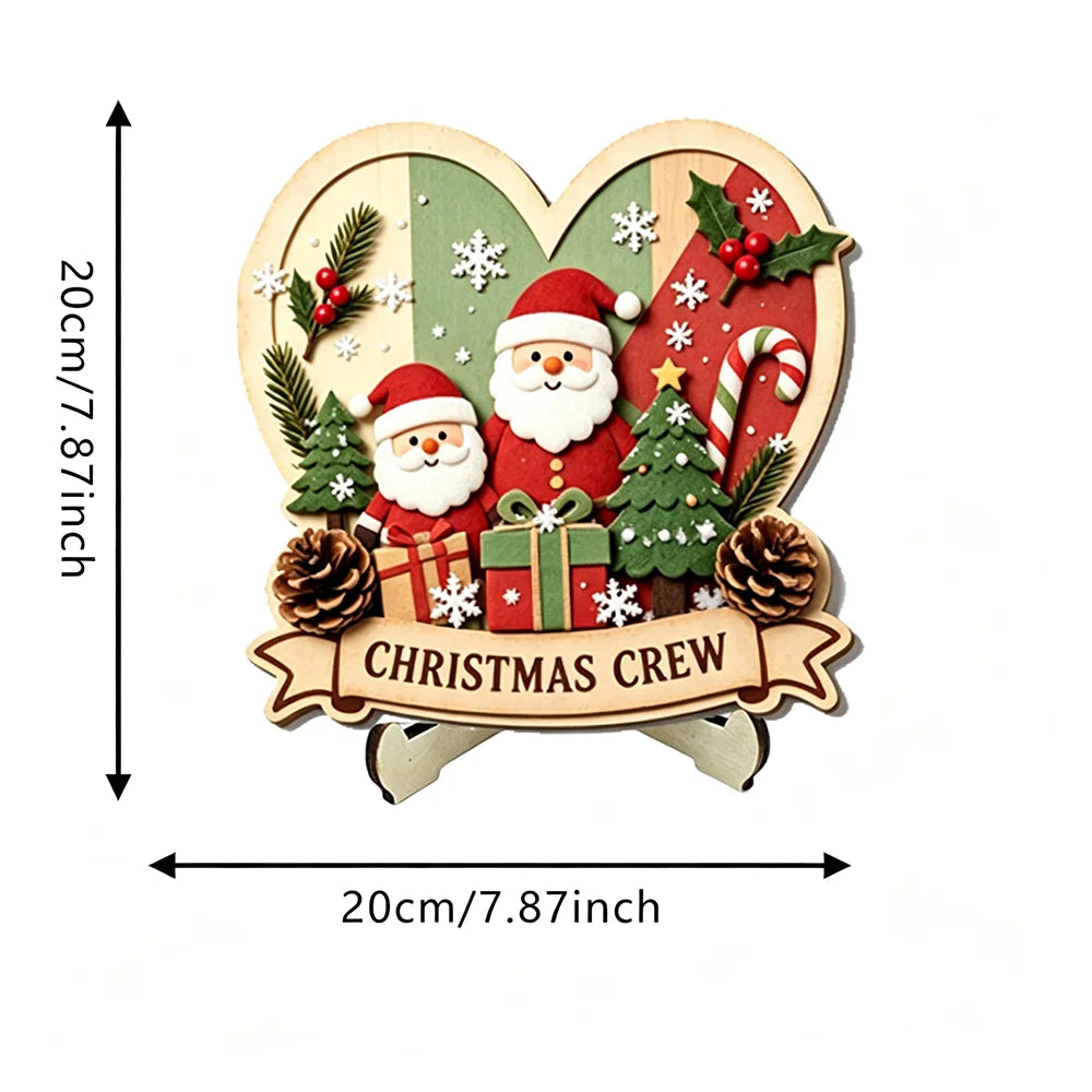 Christmas 2D Wooden Tabletop Decor with Stand Santa Snowman Reindeer Ect. Xmas Holiday Desktop Decor for Home Party