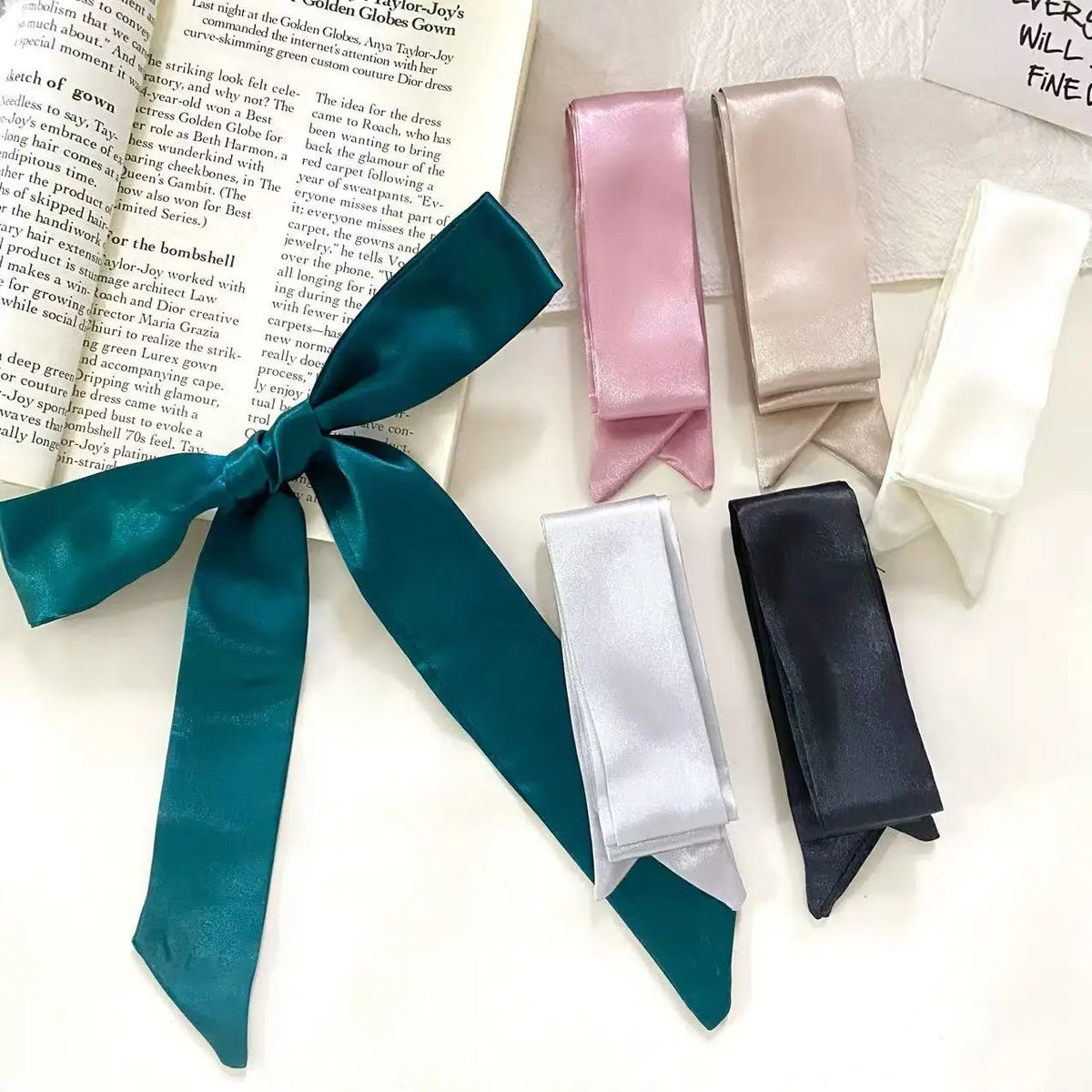 4.5x100cm Long Skinny Hair Scarf Women Imitation Silk Satin Headband Cute Neckerchief Solid Colors Ladies Fashion Bag Scarves