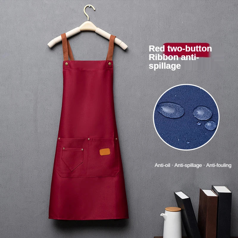 Customized Embroidery Brand Logo Waterproof Signature  Kitchen Aprons Home Chef Baking Clothes With Pockets Adult Bib Waist Bag
