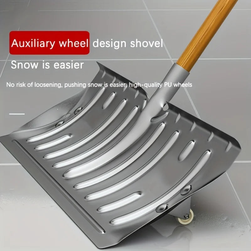 1 piece of snow shovel made of metal,more efficient snow removal, solid and durable, with bottom wheels to save effort