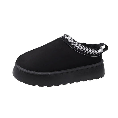 Snow Boots For Women 2024 Winter New Cashmere Warm Thick Soles Without Heel-covered Hair Half Slipper Cotton Shoes for Women