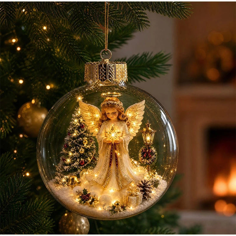 10CM Clear Christmas Ornament Ball Glowing Decor Holiday Scene Christmas Tree Hanging Toy Winter Diorama Bauble for Window Xmas