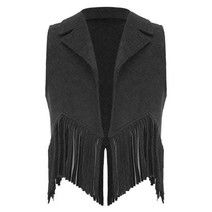 Kids Girl Boy Fringed Vest for Carnival Theme Party Tassels Top Open Front Waistcoat Child Halloween Western Cowboy Costumes